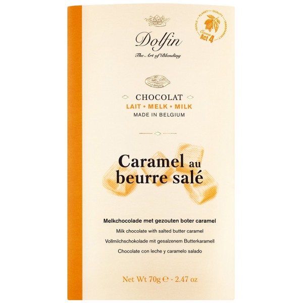 Dolfin Schokolade 38 % mit Karamell und gesalzener Butter, 70g